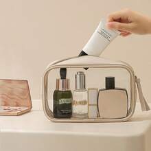 Bolsa de almacenamiento de cosméticos de PU transparente, bolsa organizadora de gran capacidad para mujeres, bolsa de maquillaje portátil para viajes, bolsa de maquillaje, bolsa de cosméticos, bolsa de aseo, artículos esenciales para viajes, artículos esenciales para cruceros, artículos esenciales para vacaciones para hombres y mujeres