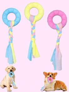 Juguetes para perros, juguetes de correa para perros pequeños, juguetes para masticar interactivos para cachorros, juguetes de tira y afloja, juguetes de limpieza dental, regalos, juguetes de anillo para masticar para perros pequeños y medianos, juguetes interactivos de goma con correa de tela (azul, rosa, amarillo) para interiores y exteriores, juego, entrenamiento, Día de San Valentín, regalos para gatos/perros - Multicolor - Ver 11