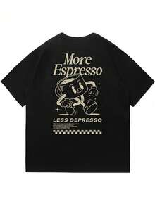 GRDR 男士可爱字母印花短袖T恤，适合夏季穿着，引领时尚潮流 - 黑色 - 查看 4