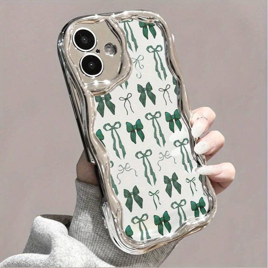 Estuche para teléfono 1PC Un teléfono con ondas galvanizadas combinadas con una cadena de perlas, una cubierta protectora completa que es a prueba de golpes y resistente a caídas, elegante accesorio para estuche para teléfono 11, 12, 13, 14, 15, 16 Pro y Pro Plus Series: un nuevo y moderno - Colores mixtos 1 - Ver 1
