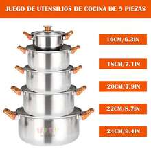Juego de utensilios de cocina de 5 piezas, juego de utensilios de cocina, juego de utensilios de cocina de acero inoxidable, juego de utensilios de cocina de 5 piezas, olla con tapa, olla para cocinar, olla para cocinar de acero inoxidable, juego de ollas para cocinar de acero inoxidable, olla para guisar, olla para hervir, juego de ollas para sopa de acero inoxidable, accesorios de cocina, con asas, con tapa, resistente y duradero, fácil de limpiar, simple de usar, buena calidad y bajo precio, adecuado para cocina, camping, viajes, restaurante (plata)