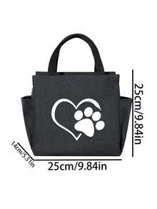 1 Pc, Heart & Paw Pattern Printed Insulated Bento Bag, Reusable Large Capacity Lunch Box Bag, Suitable For Office Workers And Travelback To School School Stuff Bag For School Lunch Bag For Women Cooler Bag Picnic Accessories School Accessories Lunch Box For School - Multicolor - View 11