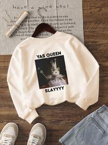 Tween Girl Casual Graphic Print Crew Neck Long Sleeve Sweatshirt, Autumn/Winter