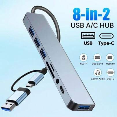 8 In 1 USB C Hub With USB 3.0, USB 2.0 Ports For  Pro Air And More Devices