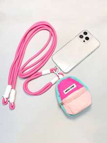 3pcs Pink Creative Mini Backpack Coin Purse Cross Body Storage Bag Pendant Ornament Earphone CCD Pouch Keychain, Cute Kids Students Universal Phone Cases And Lanyards