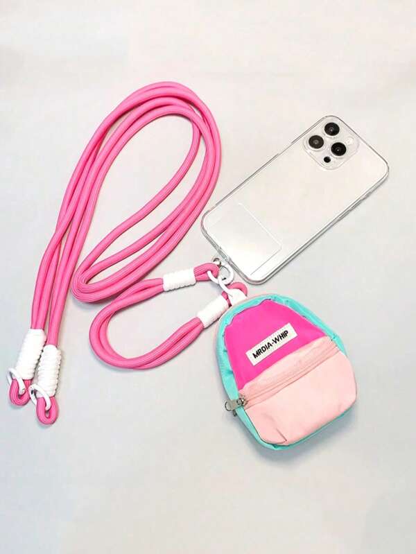 3pcs Pink Creative Mini Backpack Coin Purse Cross Body Storage Bag Pendant Ornament Earphone CCD Pouch Keychain, Cute Kids Students Universal Phone Cases And Lanyards