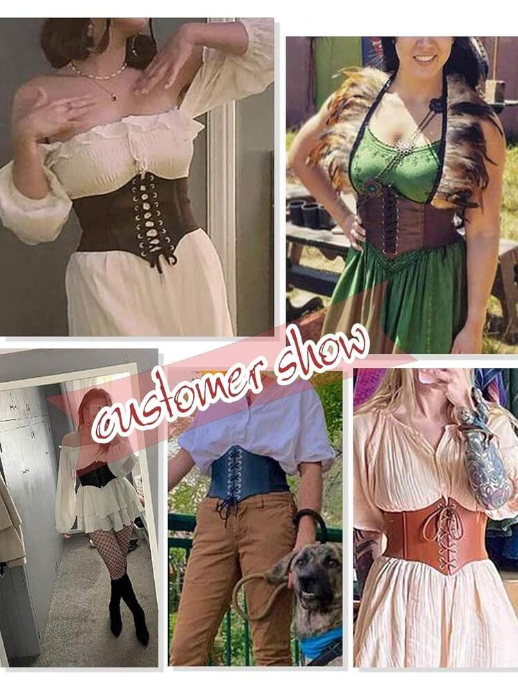 Lace-Up Waspie Corset Belt For Women - Retro Wide Elastic  display picture 1