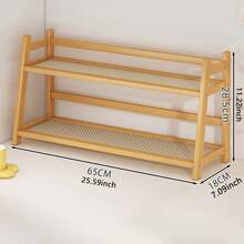 Imitate Rattan Cream-Color Storage Rack, Double-Layer Desktop Organizer Holder For Cups, Dorm, Kitchen - Multicolor - View 18