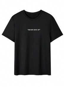 男士字母与卡通图案圆领短袖休闲 T 恤