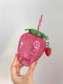 1 pieza Vaso con forma de fresa linda con pajita y tapa, vaso de diseño de fresa de plástico, taza decorativa de fresa creativa, taza portátil adorable para té con leche/fruta para el hogar, fiestas, uso al aire libre, regalo perfecto para cumpleaños, Día de San Valentín, Día de la Madre - Multicolor - Ver 5