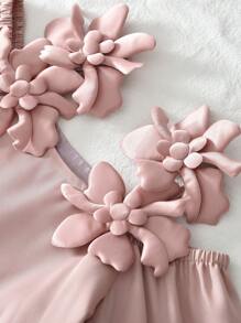 Abito a maniche lunghe con fiori 3D per ragazze giovani, di colore tinta unita, elegante, per la moda primavera, per bambine dai 3 ai 7 anni