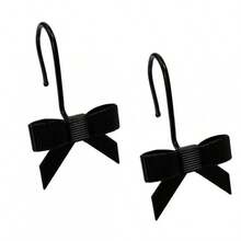 Móc treo rèm tắm hình nơ bằng hợp kim kẽm thanh lịch - Vòng treo rèm trang trí cho phòng tắm & rèm cửa sổ, phụ kiện sang trọng chống gỉ (Bộ 12 cái) Trang trí phòng tắm mùa thu - màu đen - Xem 6