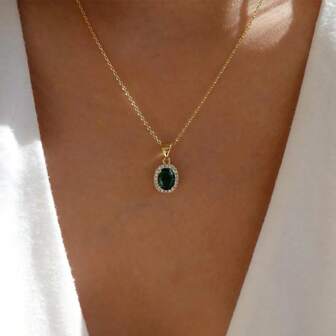 1pc Elegant Jade Stone Pendant Necklace For Women, High-End Collarbone Chain, Fashionable And Classy, Great Gift For Party, Birthday, Holiday