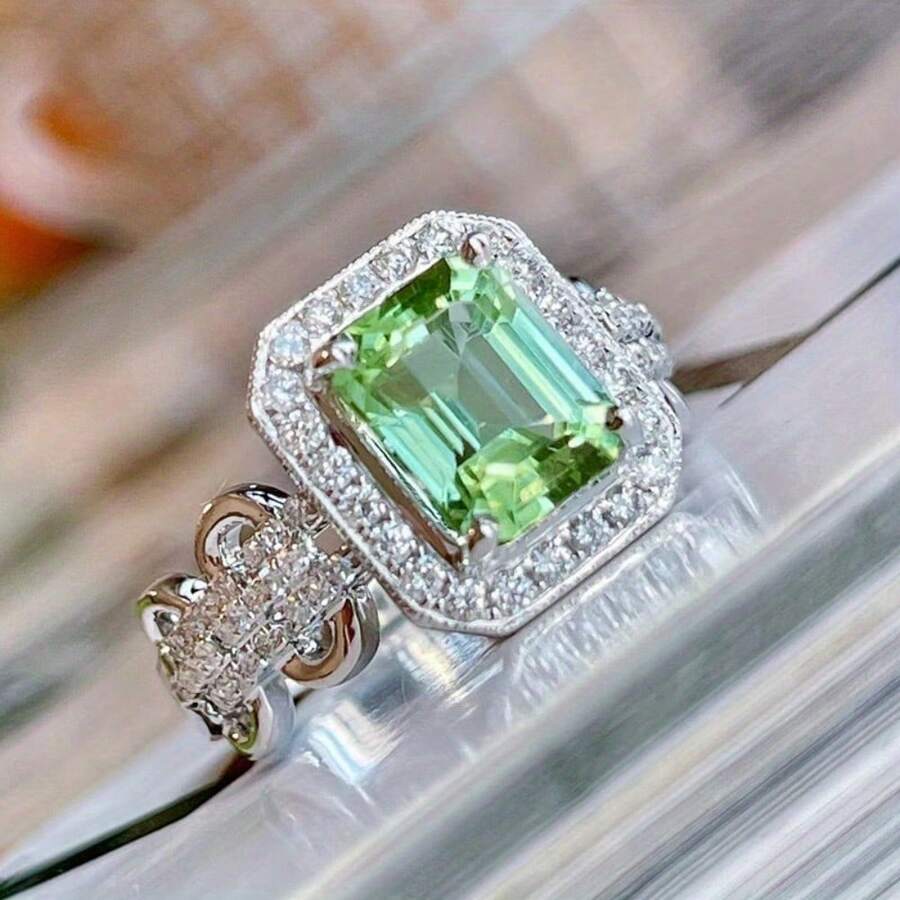 1 Exquisite Synthetic Gemstone Setting Ring, Suitable For Women's Daily Casual Parties, Banquets, Jewelry Gifts - 銀色 - 查看 1