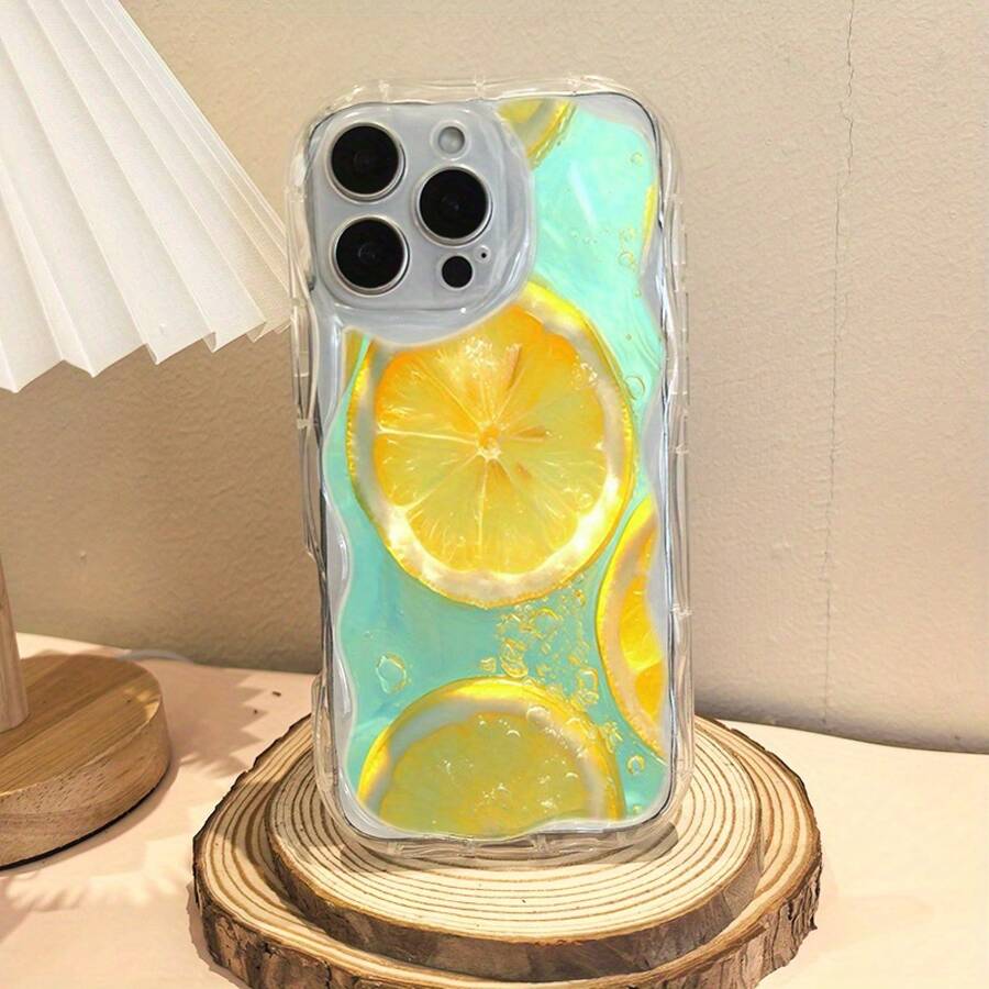Funda para teléfono 1 pieza PhoneX/ 11/ 12/ 13/ 14/ 15/ 16 Pro | Funda para teléfono Wave | Chicas y hombres lindos | Impreso Con Rodajas De Limón Flotando Refrescante - transparente - Ver 1