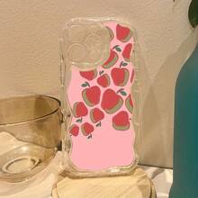 Funda para teléfono 1 pieza Un fondo rosa lleno de manzanas rojas Funda para teléfono S X/11/12/13/14/15/16 Pro | Funda para teléfono Wave | Presentar tanto a niñas como a hombres | Elaborado con - transparente - Ver 1