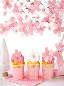 60pcs-Edible Cherry Blossoms Cupcake Toppers Edible Cherry Blossoms Flowers Cake Decorations Wafer Paper Flowers Cupcake Topper For BabyShower Wedding Birthday Party Decorations Supplies Colorful,Spring Theme Party