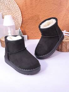 Autumn/Winter New Kids Snow Boots, Mid-Large Children Flat Shoes, Plush Thick Sole Boys Warm Boots, Toddler Short Booties - Black - View 5