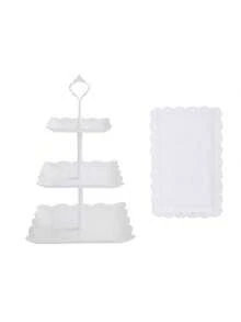 4 Styles, 3 Colours Cake Stand , White Square Lace Edge Tray, Plastic Dessert Table Stand Set , 3 Tier Cupcake Display Stand Biscuit Tray Stand Serving Tray Cake Display Tower And 1 Piece Dessert Tray Set Ideal For Baby Showers, Tea Parties, Weddings, Birthday Parties, Baby Gender Reveal Parties, Baby Shower Party Decorations (Multi Colours) - Multicolor - View 15