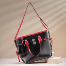 Women's Bag Glamorous Fashion Accessories + Coin Purse Premium Line Crossbody Strap Satin Lining Gaby Show - 黑/紅 - 查看 2