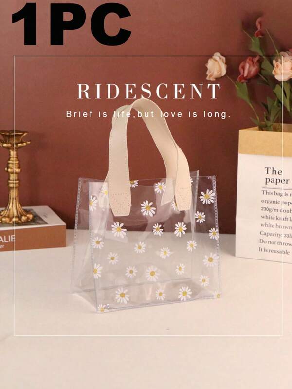 New Tote Bag Handbag, Casual Travel Beach Bag, Without Ribbon, Practical Handbag, Lunch Bag With Small Daisy Pattern, Stylish And Simple Large Capacity, Foldable And Reusable, Suitable For School Work Wedding Beach Travel Commuting Vacation, Can Also Be Used As Holiday Gifts, Graduation Gifts, Wedding Gifts Mini Transparent PVC Handbag, Transparent Floral Print Handbag, Fashion Shopping Bag, Party Bag, Wedding Bag, Birthday Bag, Gift Bag