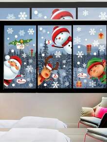 2 张/51 件玻璃圣诞窗贴、圣诞贴纸装饰、节日圣诞老人、驯鹿、雪人、雪花贴纸、派对装饰