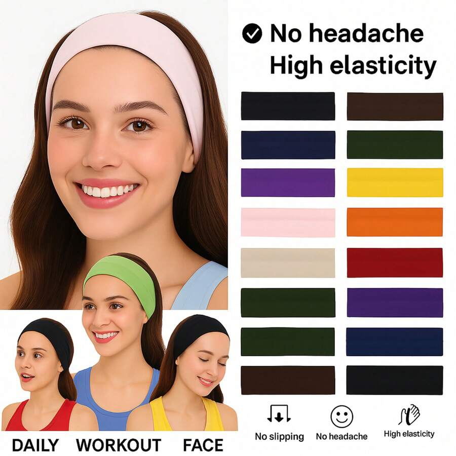 8入組隨機款式防滑頭帶 - 女士時尚運動頭帶，柔軟布料彈性頭帶，適用於運動、瑜珈和跑步女性髮飾