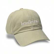 Unisex Dad Hat In 100% Cotton Twill, Personalized Brazilian Curved Brim. - 米色繡花白色 - 查看 1