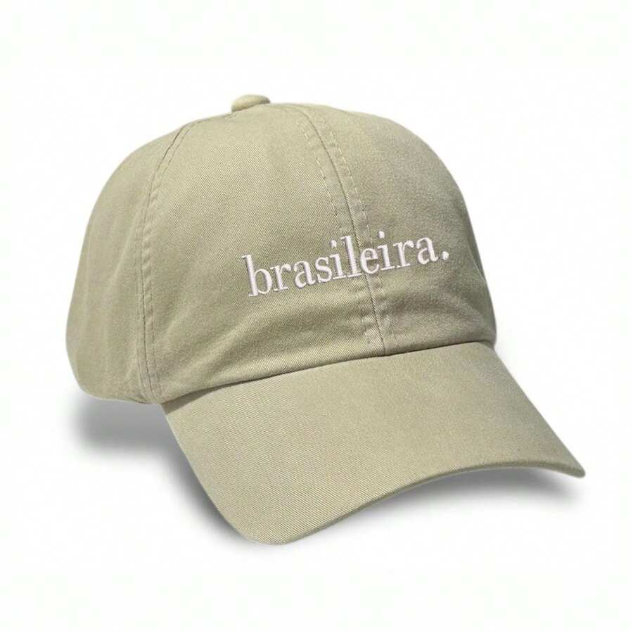 Unisex Dad Hat In 100% Cotton Twill, Personalized Brazilian Curved Brim. - 米色繡花白色 - 查看 1