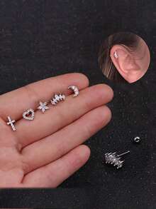 5 件时尚十字架、心形、月亮人造锆石女士耳钉套装，身体穿孔派对饰品 - 5個 - 查看 1