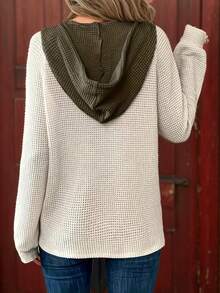 Plus Women's Solid Color With Drawstring Long Sleeved Hooded Sweatshirt Fall Clothes - Màu be - Xem 2