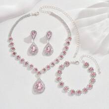 Peach Quartz Bridal Jewelry Set - Necklace, Earrings And Bracelet, Designed For Wedding/Party
