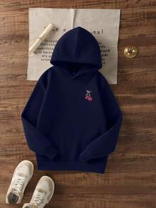 Tween Girl 休闲印花保暖内衬连帽运动衫夹克，适合秋季、春季和冬季 - 藏蓝色 - 查看 4