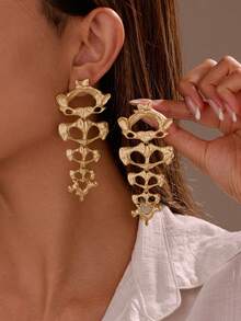 1 Cặp Hoa tai đầu lâu nhiều lớp phong cách Gothic kim loại phóng đại, Hoa tai dài thời trang đường phố dành cho phụ nữ, Phụ kiện dự tiệc - EZ5473 - Xem 6