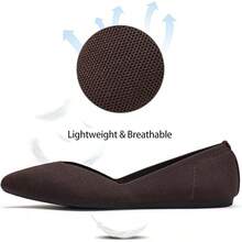 Womens Flat Shoes Classic Pointed Toe Flats Knitted Dress Shoes Soft Comfortable Dressy Flats Women - 6042咖啡 - 查看 3
