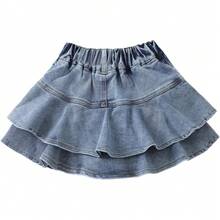 Little Girl's Denim Skirts Mini Flared Pleated Toddler Jean Skorts With Shorts Underneath - 藍色牛仔布 - 查看 10