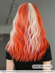 7JHH WIGS 16 英寸短款波浪橙色铂金假发，女士合成齐肩卷发，带刘海，耐热纤维假发，适合女士日常派对、音乐节和万圣节角色扮演 - 橘色 - 查看 2