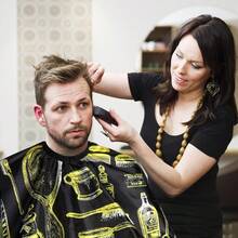 Professional Salon Hair Cutting Cape With Adjustable Neck Strap, Waterproof & Reusable Barber Cape For Men Women Kids, Black Hairdressing Cape With Built-In Neck Duster Brush For Home Salon Use - In hoa màu vàng - Xem 7