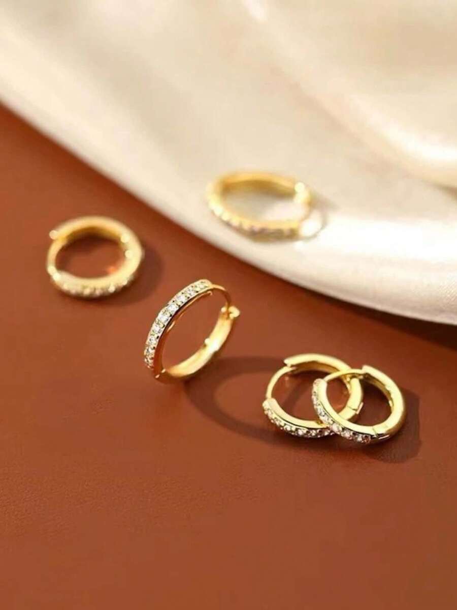 2 件套水钻装饰耳环，简约优雅的方晶锆石圈形耳环，奢华高端时尚耳环首饰，适合女孩和女士日常佩戴，送给朋友的礼物