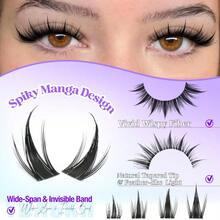 Lash Clusters, Anime Lash Clusters,  Spikes Wispy Eyelash Clusters, Anime Spikes Lash Extensions, Manga Natural Cluster Eyelash Extensions, Natural Eyelash Clusters, Manga Lashes Clusters, Spiky Lash Extension, Wispy Lashes Extensions, 8-16mm Ultra-Thin Band DIY Salon-Like Doll Eyelash Extension At Home - Black - View 2