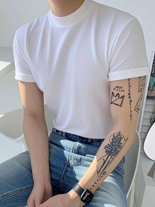 Camiseta de manga corta con cuello medio de tortuga para hombre, adecuada para uso casual al aire libre en verano