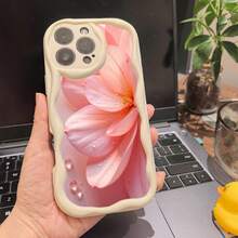 Funda para teléfono (1 unidad) con diseño ondulado para phone X/11/12/13/14/15/16 Pro. Diseño bonito con delicadas gotas de flores rosas estampadas. - Blanco - Ver 3