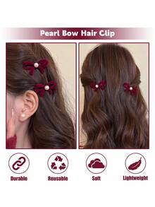 2个红色蝴蝶结发夹，女士可爱公主风刘海侧夹额夹，新款鳄鱼夹节日发夹头饰发饰