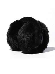 1pc Solid Color Polyester Foldable Ear Warmer, Suitable For Cycling And Outdoor Activities, Furry Winter Earmuffs, Ear Protection For Riding, Students, Unisex Winter Accessories - Black - View 4