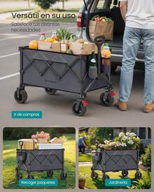 SONGMICS Carro de Mano Plegable, Carro de Jardín, 150 L, con 4 Ruedas Extraíbles, Carga de 150 kg, para Exterior, Jardín, Gris Pizarra - Gris - Ver 7