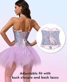 Corset Tops For Women, Bustier Shapewear Lingerie, Lace Waist Push Up Bodysuit - Màu xanh lam - Xem 4