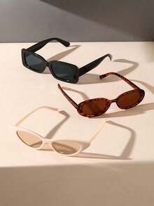 3pcs European & American Style Square Frame Fashion Glasses, Fashionable Triangle Design - Multicolor - View 2