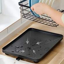 1 Khay bếp bằng nhựa đen đa năng có lỗ thoát nước, phù hợp với giá để chén đĩa, chống ẩm và dễ vệ sinh (Không bao gồm giá để chén đĩa) - 1 khay thoát nước có ống thoát nước kéo dài - Xem 2