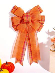 2pcs/Set 18.90inch Thanksgiving Pumpkin Bow Party Supplies, Autumn Home Decor Harvest Festival Striped Bow Decorations, For Christmas Tree, Outdoor, Garden, Event Party DIY Wreath Accessories Christmas Decorations Room Decor Winter