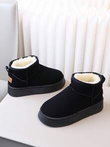 Thick Sole Solid Color Flat Snow Boots, New Design - Black - View 3